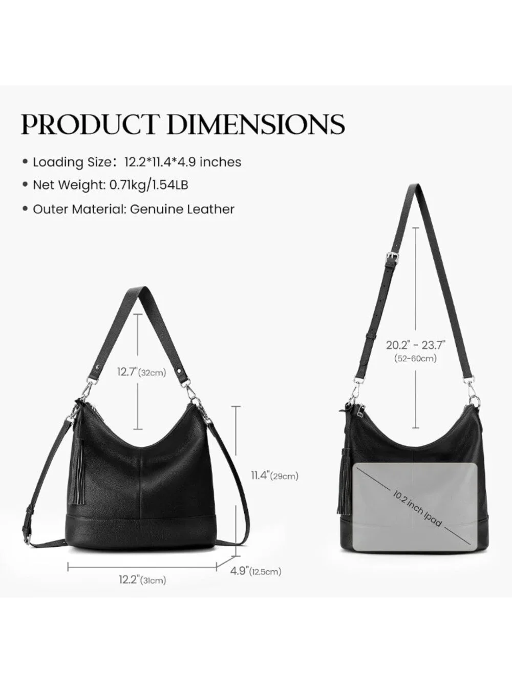 Soft Genuine Leather Hobo Crossbody Bag for Women, Versatile Bucket Purse with 2